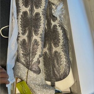 Never Worn Silver Glitter High Heel Boots Gianni Bini